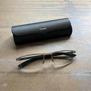 Cartier Vintage 140b Half Rim Buffalo Horn Glasses Frames Logo Green Preppy